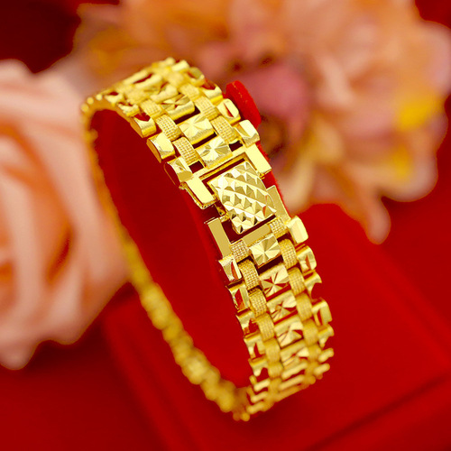 European and American fashion imitation gold men's watch chain wholesale men's fashion pure copper plated real gold bracelet street stall supply