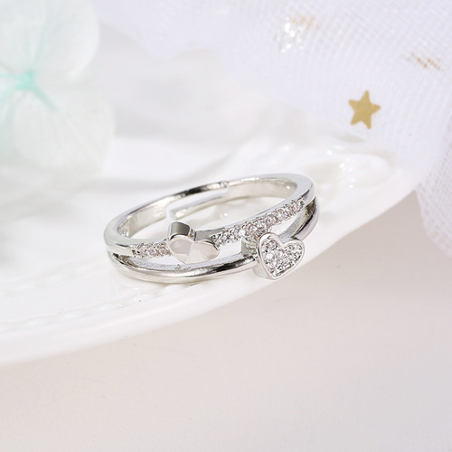 New Korean style creative hand ornaments heart-to-heart living mouth ring temperament women's heart-shaped opening adjustable ring wholesale