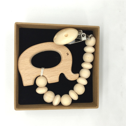 Cartoon beech animal pacifier chain, baby anti-falling chain, wooden molar anti-falling pacifier chain, pacifier chain