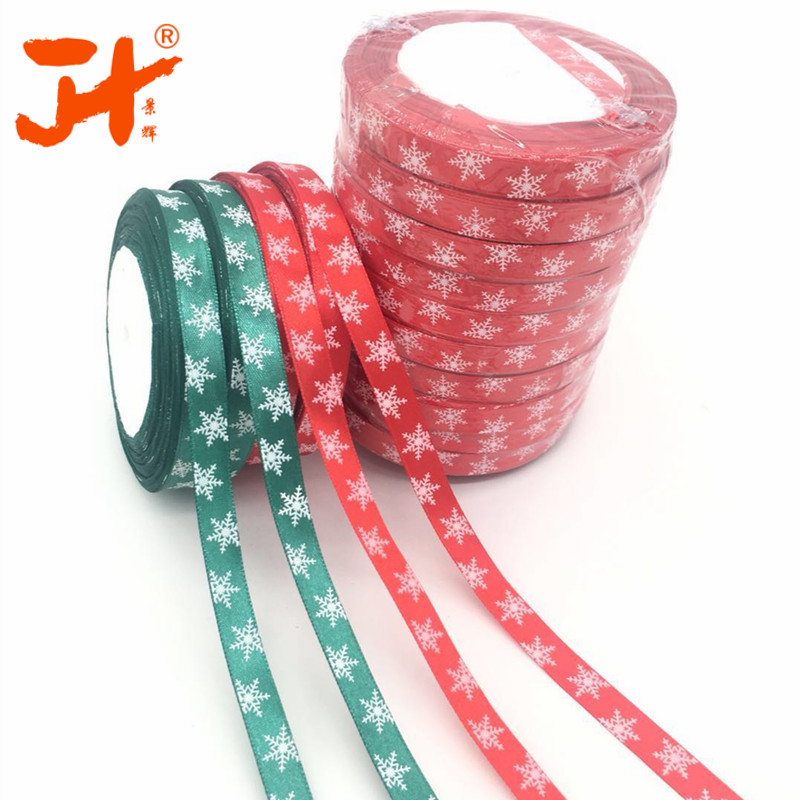 [Jinhui] en stock embalaje de Navidad cinta decorativa 1cm cinta roja brillante copo de nieve cinta de regalo
