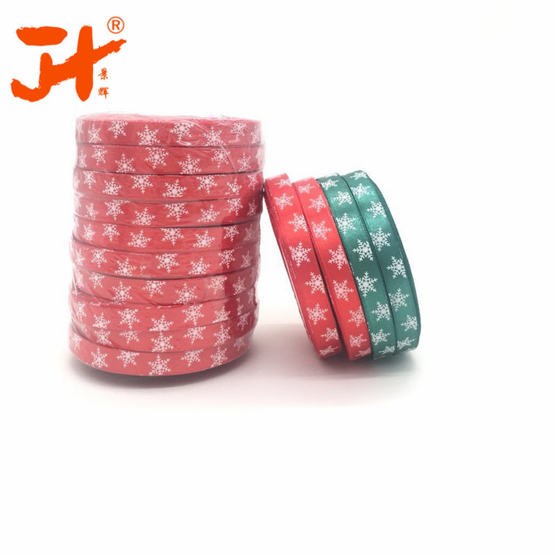 [Jinhui] en stock embalaje de Navidad cinta decorativa 1cm cinta roja brillante copo de nieve cinta de regalo