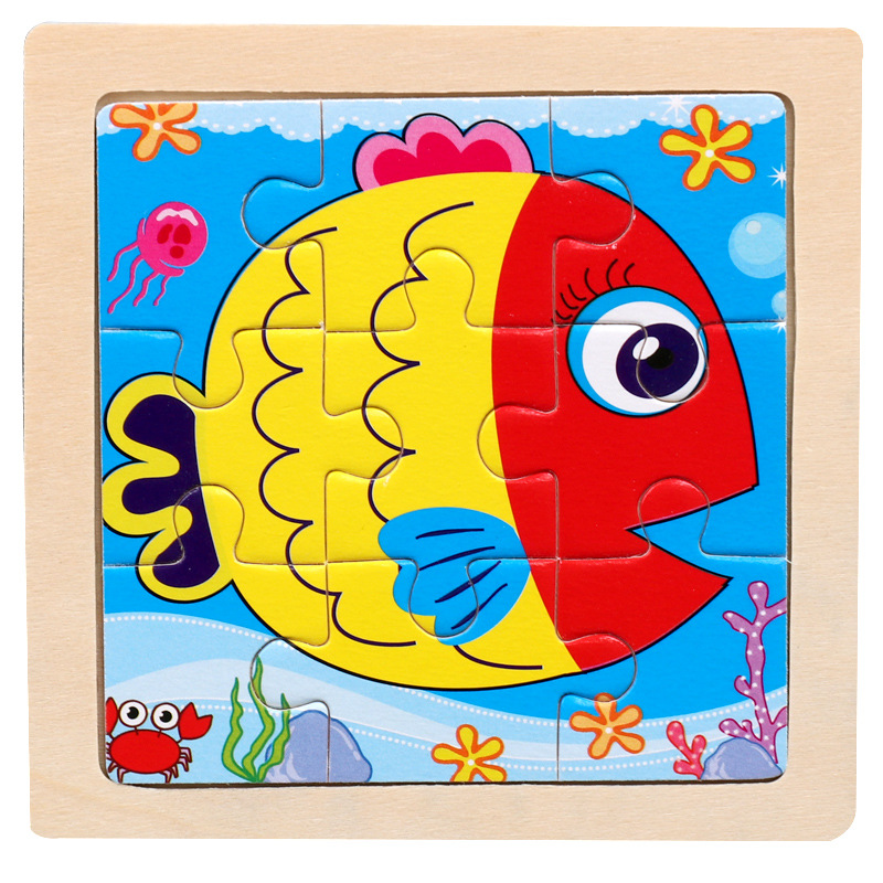 20 opcional madera 9-pieza pequeño rompecabezas kindergarten educación temprana rompecabezas de dibujos animados tráfico de animales rompecabezas de juguete