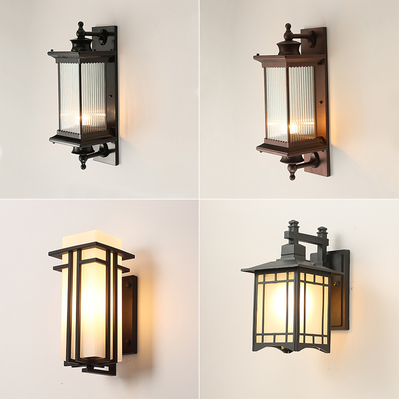 Outdoor New Chinese-Style Wall Lamp, Modern Villa Courtyard Lamp, Simple Hotel Porch Terrace Balcony Exterior Wall Waterproof Wall Lamp