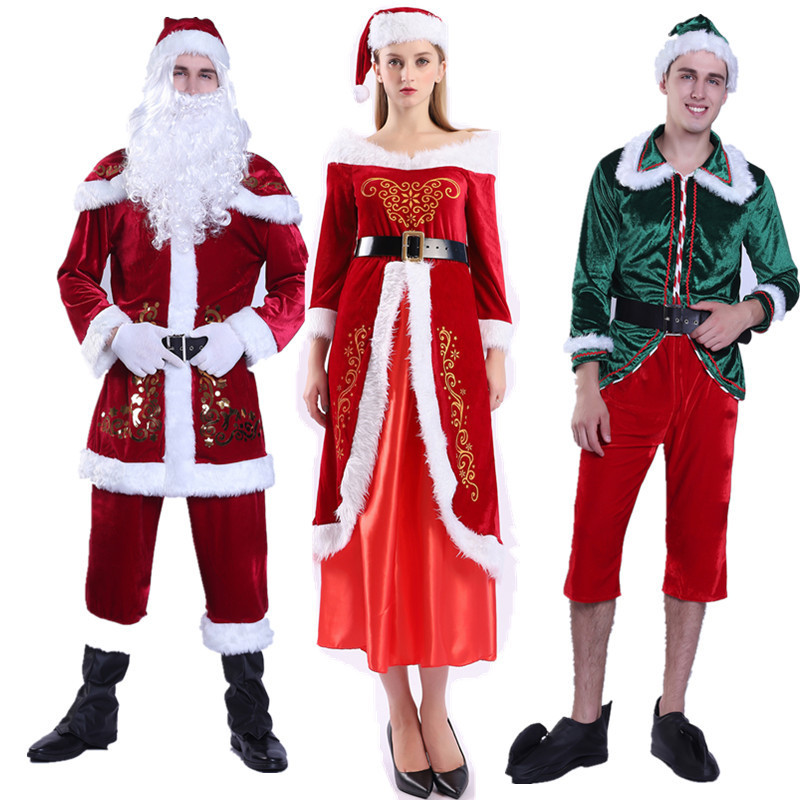 Christmas Party Santa Claus Costume Adult Couple Thickened Christmas Costume Stage Costume Factory Wholesale