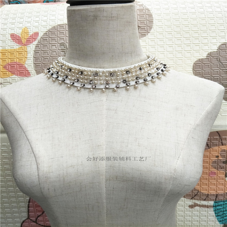 欧美新款钉珠手工衣领连衣裙毛衣精美圆领辅料高档服装假领