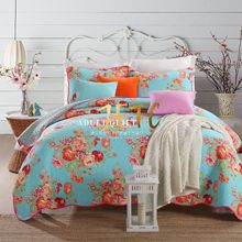 外贸原单美式田园纯棉绗缝被乡村全棉水洗空调被夏被 床盖三件套
