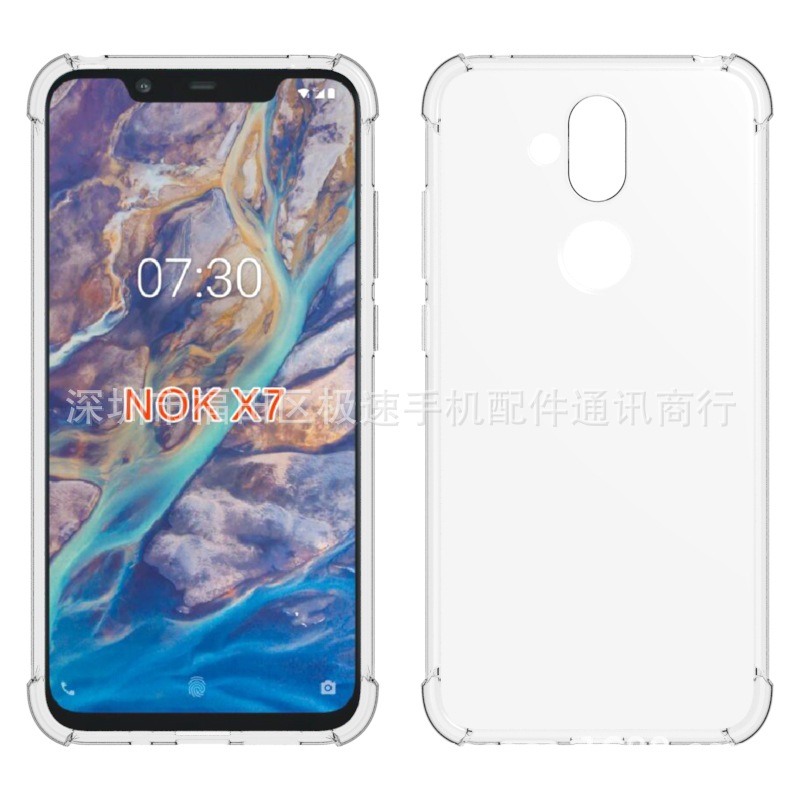 For NOKIA NOKIA 8.1 Phone Case X7 Transparent TPU Four Corner Drop-Resistant Thickened Case