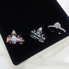 Matching Crown Double Layer Combination Ring for Women, Diamond-Set Openable Ring with Free Adjustment, Simple and Elegant Stackable Ring