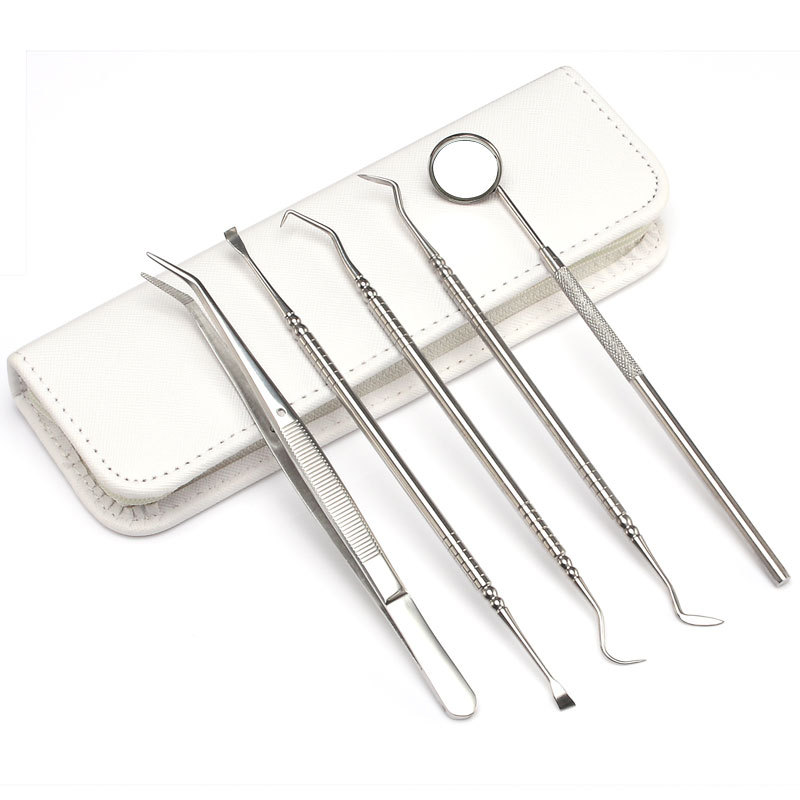 跨境不锈钢牙齿口腔镜子探针牙科去除牙工具结石洁牙器护理五件套