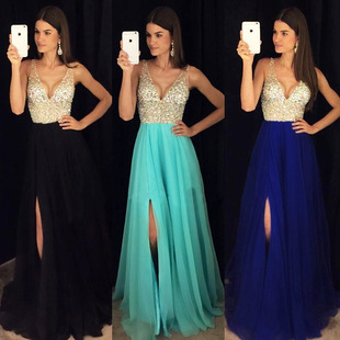 Foreign trade foreign trade Europe and the United States cross-border ebay wish AliExpress. Sequined Sleeveless Gown Long dress