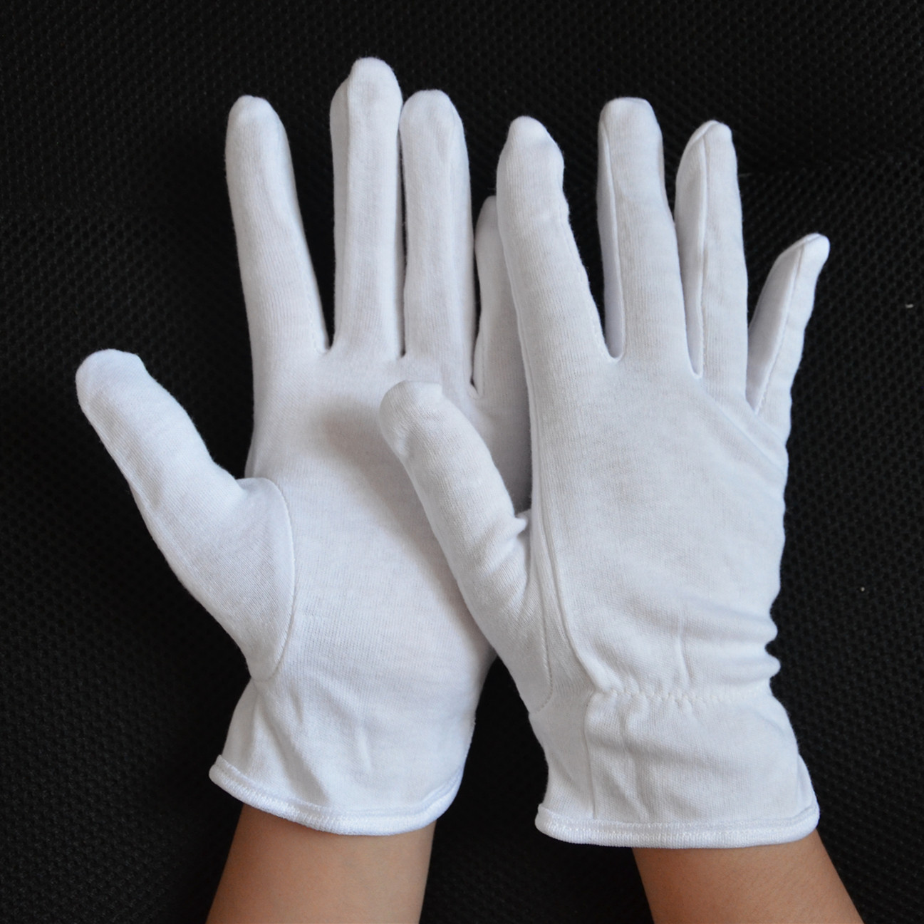 自产自销加条棉毛礼仪手套 手指夹条纯棉白手套 包边松紧作业手套