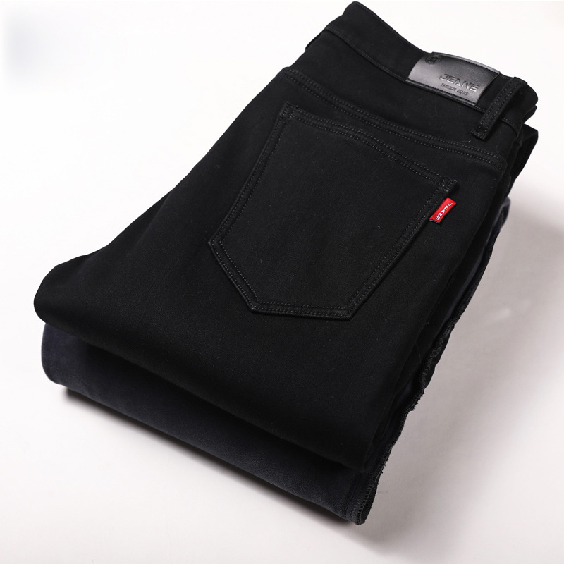 Men's Clothing Winter Slim Fit Plus Velvet Jeans Men's Elastic Straight Black Casual Pants Men's Autumn And Winter Thick Warm Pants Men_voghion.com