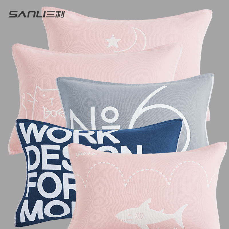 Sanli towel couple pillow towel AB version cotton pillow turban 4 layer gauze AB version cartoon flower type adult pair pillow