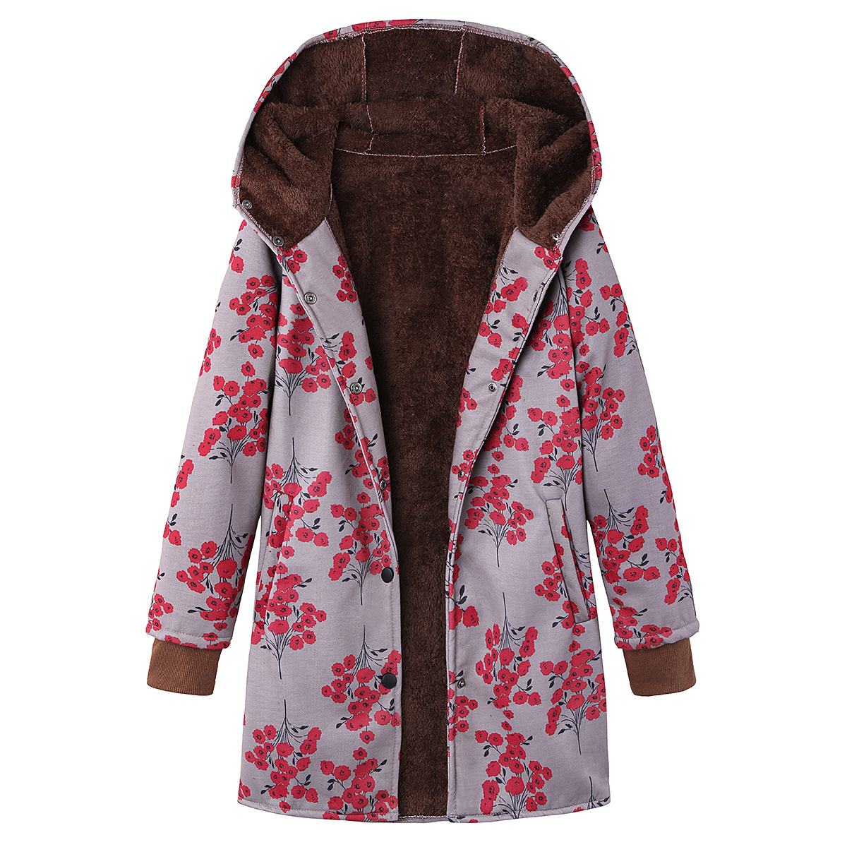 Abrigo de algodón grueso con capucha y manga larga acanalado para mujer, con estampado floral vintage, chaqueta con capucha de talla grande 9958 image 8
