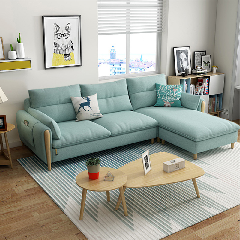 Sala de estar de tela sofá de esquina combinación de látex sofá de tres asientos nórdico moderno minimalista apartamento dormitorio muebles de madera maciza