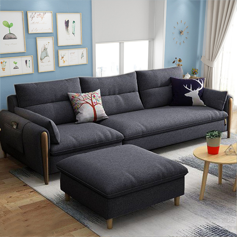 Sala de estar de tela sofá de esquina combinación de látex sofá de tres asientos nórdico moderno minimalista apartamento dormitorio muebles de madera maciza