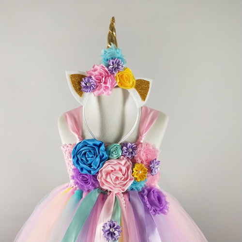 Sweet Fairy Princess Dress Unicorn Long Gown Puff Dress Girls Cute Flower Dress Tutu Dress