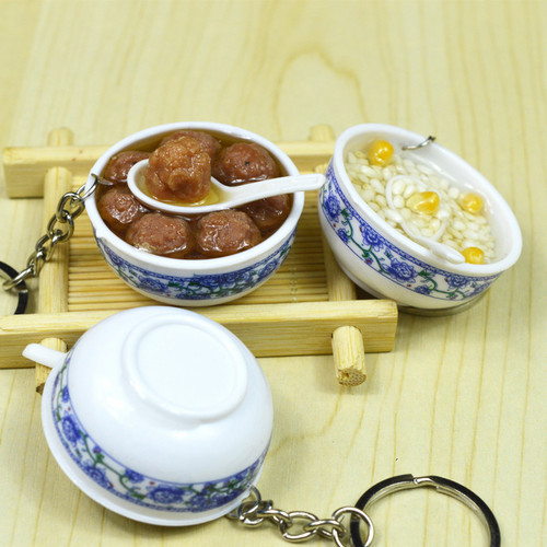 Children's mini kitchen and food play simulation small bowl noodle keychain fun simulation food toy student souvenir