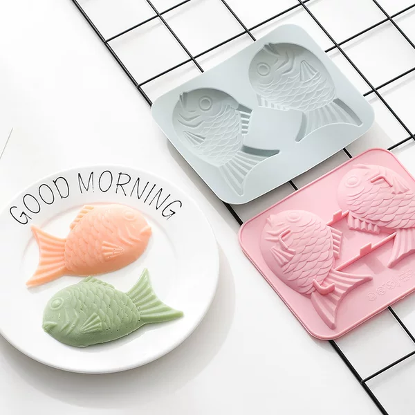In-Stock Japanese Taiyaki Silicone Mold Baking Tool Double Fish Cartoon Cake Mold Pancake Baking Tray Mold