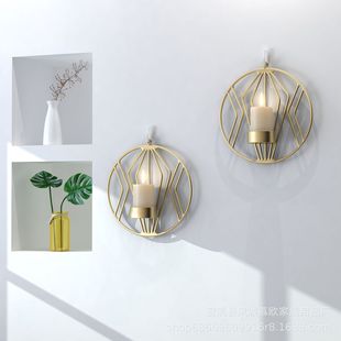 Hot sale cross-border geometric round wall hanging Candlestick wall decoration decoration three-dimensional creative metal manufacturer