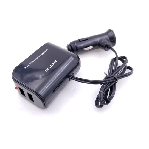 WF-102 dual USB cigarette lighter splitter with 2 USB sockets, USB 3.1A output