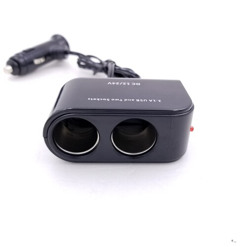 WF-102 dual USB cigarette lighter splitter with 2 USB sockets, USB 3.1A output