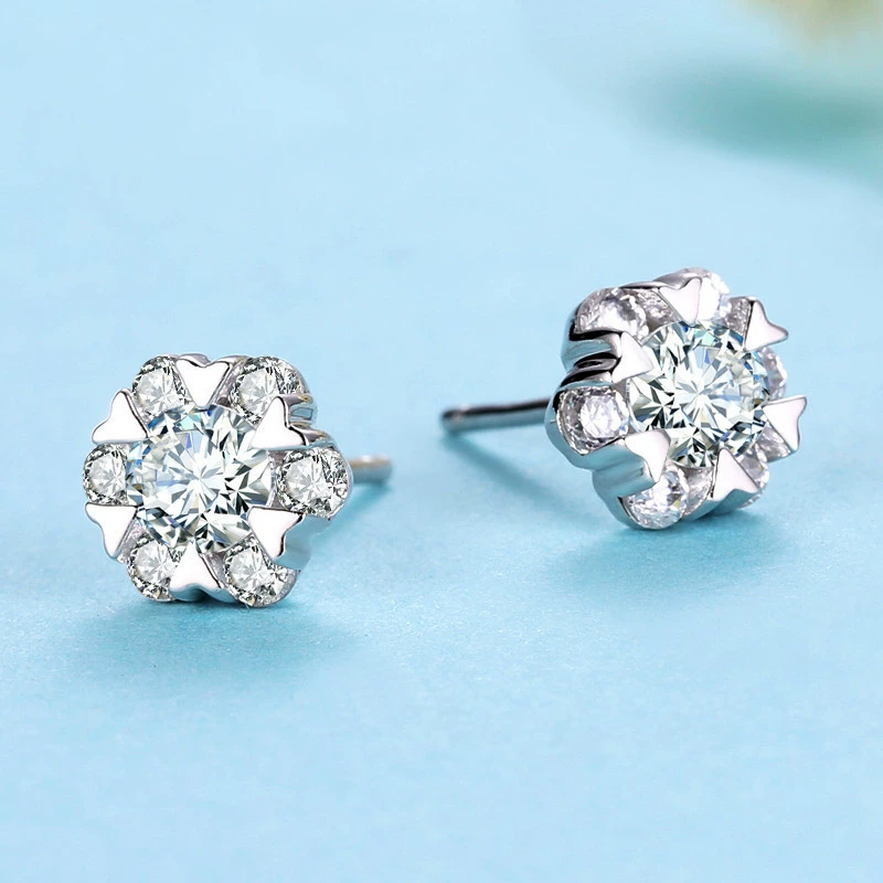 Earrings, accessory, silver 925 sample, with snowflakes, Korean style, 925 sample silver