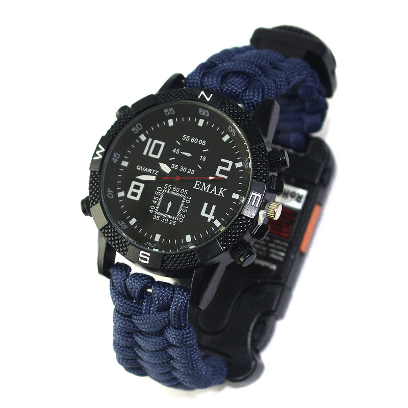 Manufacturer Wholesale Outdoor Paracord Woven Watch Wilderness Survival Watch Laser Buckle Led Light Reflector Compass