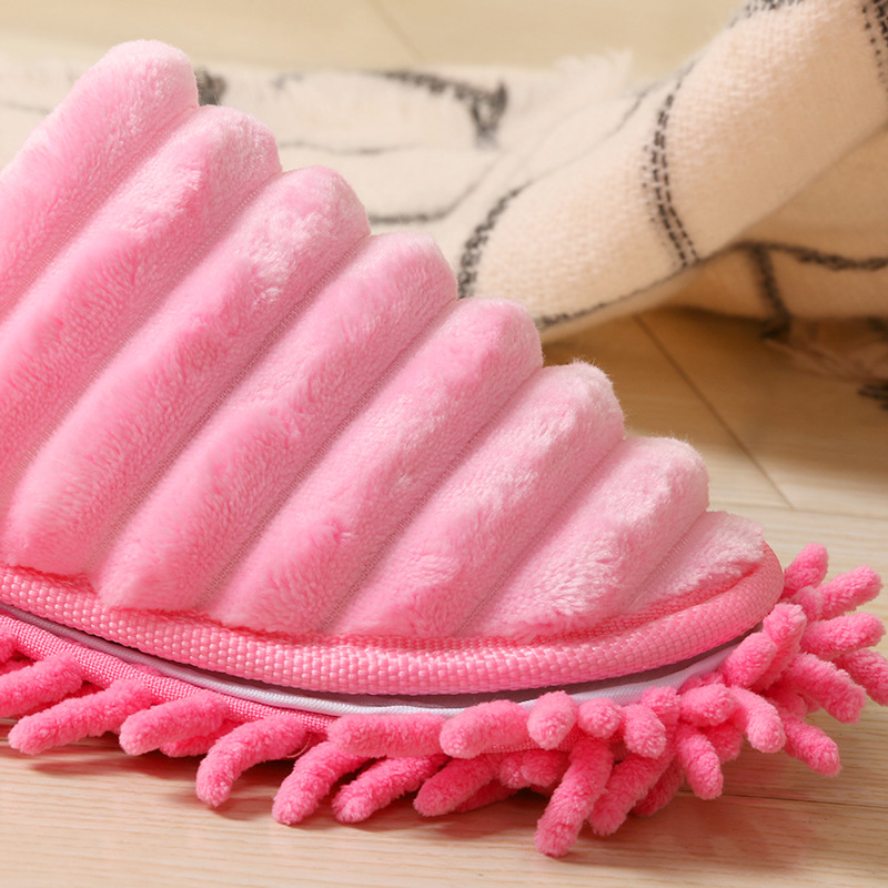 Invierno nuevo peludo rayas perezoso piso zapatillas chenille inferior desmontable par piso limpieza zapatos gruesos image 5