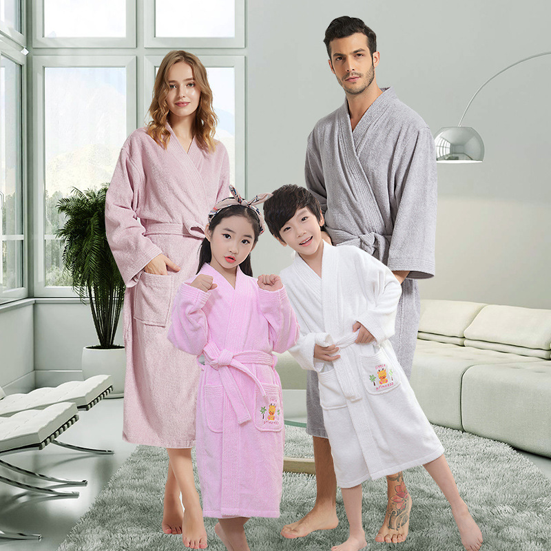 Pure Cotton Hotel Bathrobe Autumn and Winter Thickened Long Parent-Child Towel Nightgown Couple Absorbent Kimono Collar Bathrobe Pure Cotton Hotel Bathrobe Autumn and Winter Thickened Long Parent-Child Towel Nightgown Couple Absorbent Kimono Collar Bathrobe
