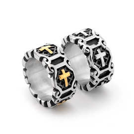 海腾饰品316钛钢 复古朋克饰品批发 中世纪十字戒指 男士个性指环