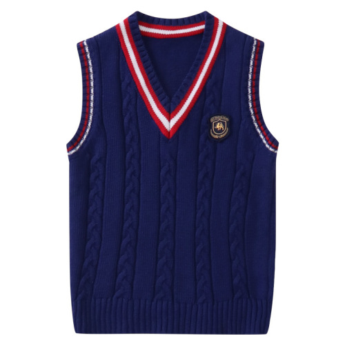 Children's clothing sweater vest spring and autumn children's college style school uniform top cotton sweater knitted vest jacket wholesale