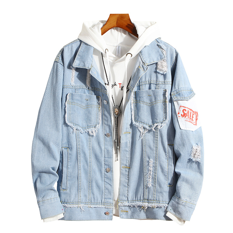 TikTok transmisión en vivo calidad marca de moda ins estilo de Hong Kong Chaqueta de mezclilla abrigo de mezclilla de celebridad de Internet para hombres Primavera y otoño