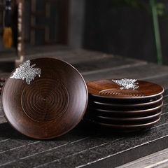 Ebony tea coaster creative retro coaster pure tin lotus leaf maple coaster solid wood Chinese tea set accessories wholesale