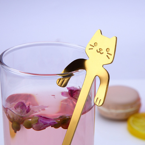 304 creative stainless steel spoon, cute cartoon spoon, cat spoon, handle hanging cat poop coffee spoon