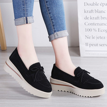 2025秋季新款真皮运动鞋时尚厚底摇摇鞋女单鞋蝴蝶结流苏休闲女鞋