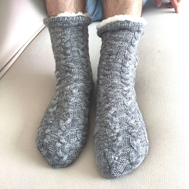 Calcetines de piso para hombres calcetines de alfombra forrada de lana para adultos de punto calcetines de sueño en casa antideslizantes zapatillas de nieve calcetines al por mayor