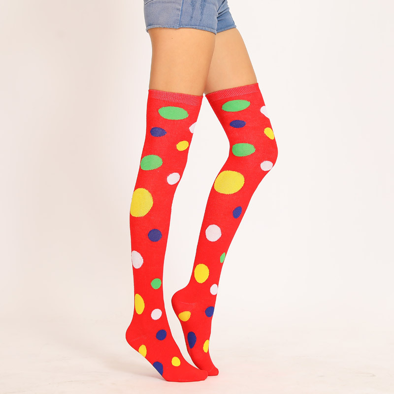 Calcetines de payaso lunares amarillo sobre la rodilla Calcetines de algodón a través de la frontera de estilo europeo y americano calcetines de baile de Navidad