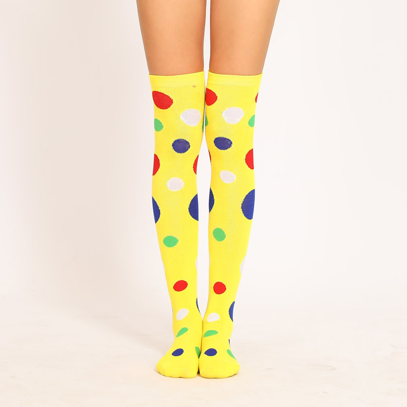 Calcetines de payaso lunares amarillo sobre la rodilla Calcetines de algodón a través de la frontera de estilo europeo y americano calcetines de baile de Navidad
