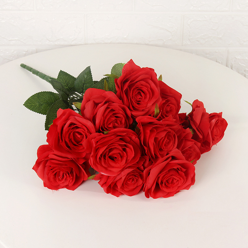 Multi-cabeza rosa artificial falso ramo flor pared de seda floral decoración de la boda manejar rojo naranja diez cabeza nueve cabeza