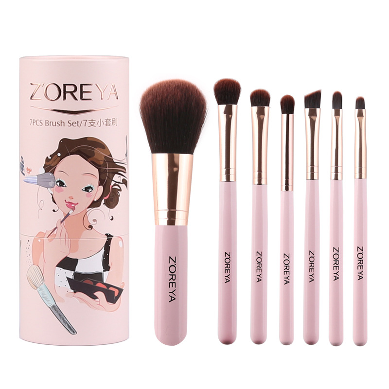 Mini 7 sets de cepillo de papel barril de escritorio maquillaje almacenamiento a prueba de polvo portátil mango corto mini maquillaje cepillo traje al por mayor