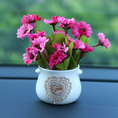 aromatherapy accessories, Car ornaments - rose-red-daisy-flower-white-bottle