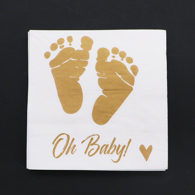 柔百纳儿童脚印图案烫金模切餐巾纸接受纪念日创意纸巾加工制作