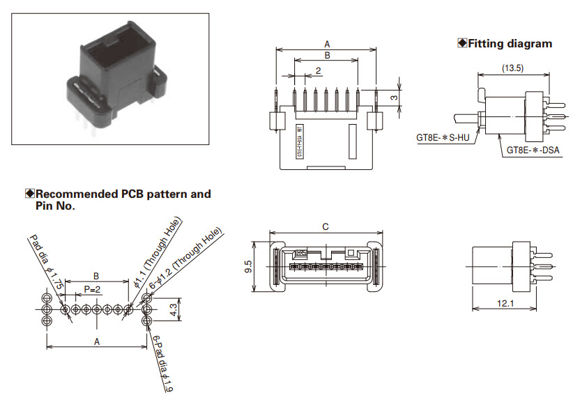 ��ɫ����GT8E-6P-DSA ����HRS���������� 6pin������ͷ�ƽ�������