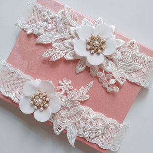 LW205 European and American Bridal Garter Belt Handmade Lace Garter Belt Pearl Flower Leg Socks Sexy Thigh Ring Cross Border