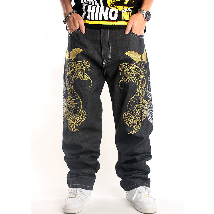 Europa y América hip hop HIPHOP hip hop pantalones vaqueros de moda de los hombres del bordado flojo del monopatín de moda más tamaño