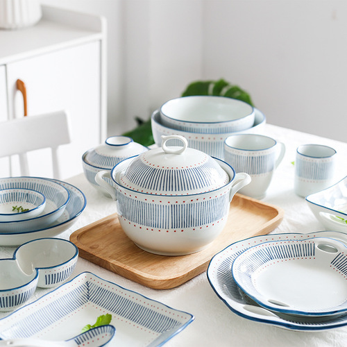 Nishida Muyu Fishing Fire Series Japanese Ceramic Tableware Household Rice Bowl Noodle Bowl Sauce Cup Dish Plate Large Soup Bowl