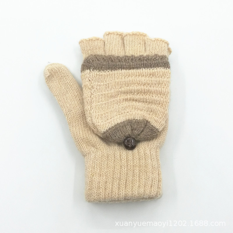 Otoño e invierno guantes de lana hombres y mujeres copo de nieve Flip de doble uso cálido medio dedo guantes ciervo guantes de dedo de punto