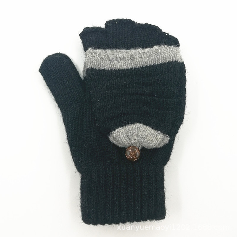 Otoño e invierno guantes de lana hombres y mujeres copo de nieve Flip de doble uso cálido medio dedo guantes ciervo guantes de dedo de punto