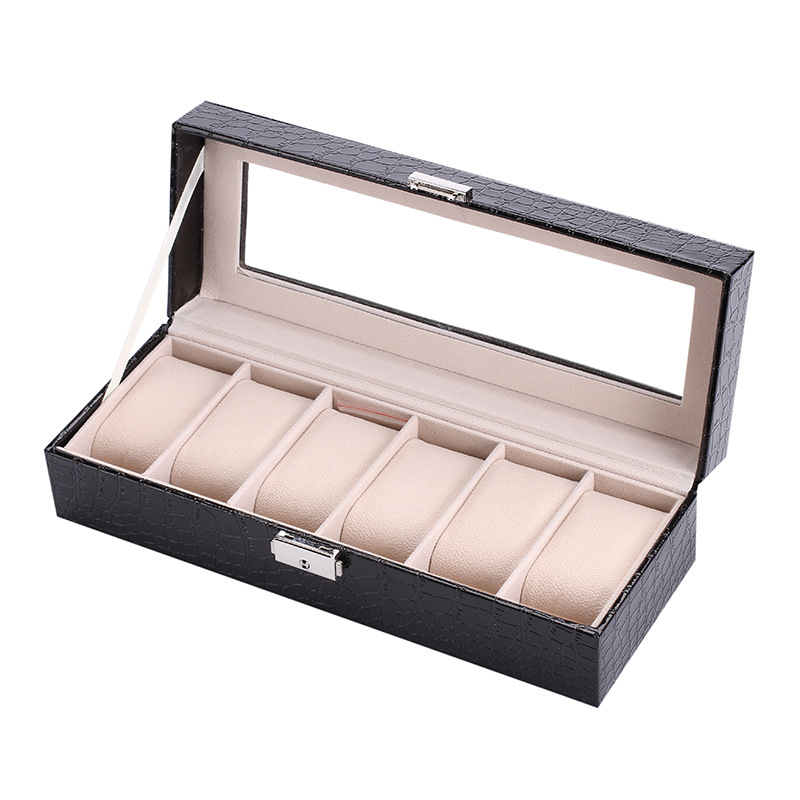 鳄鱼纹手表盒6位PU皮革手表收藏收纳盒腕表展示盒可定皮革工艺